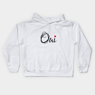 Oui, yes, French word art with red heart Kids Hoodie